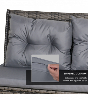 6PC Garden Rattan Corner Dining Sofa 7-seater Wicker Table Foot Stool - Grey