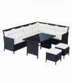 6PC Garden Rattan Corner Dining Sofa 7-seater Wicker Table Foot Stool - Black