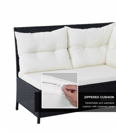 6PC Garden Rattan Corner Dining Sofa 7-seater Wicker Table Foot Stool - Black