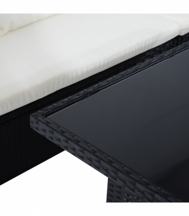 6PC Garden Rattan Corner Dining Sofa 7-seater Wicker Table Foot Stool - Black