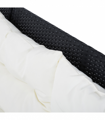 6PC Garden Rattan Corner Dining Sofa 7-seater Wicker Table Foot Stool - Black