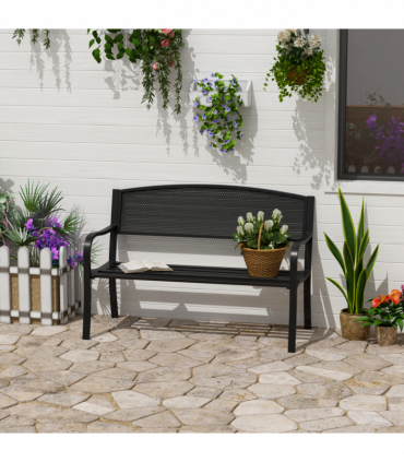 2 Person Garden Bench, Steel-Black