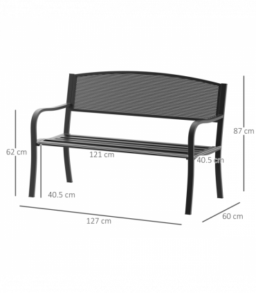 2 Person Garden Bench, Steel-Black