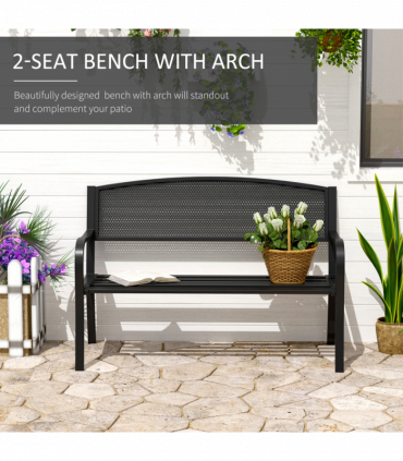 2 Person Garden Bench, Steel-Black