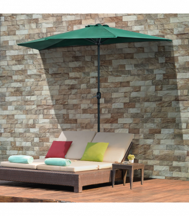 Metal Green Half Round Umbrella Parasol 269cm x 138cm x 236cm 2.7m