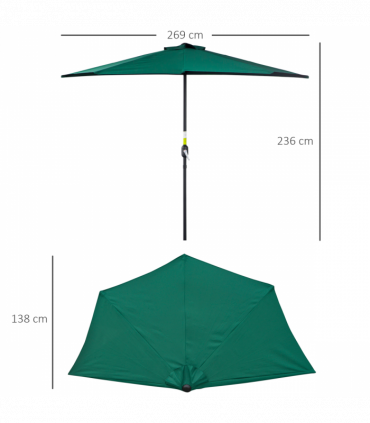 Metal Green Half Round Umbrella Parasol 269cm x 138cm x 236cm 2.7m