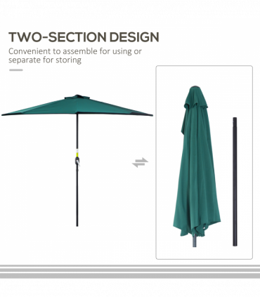 Metal Green Half Round Umbrella Parasol 269cm x 138cm x 236cm 2.7m