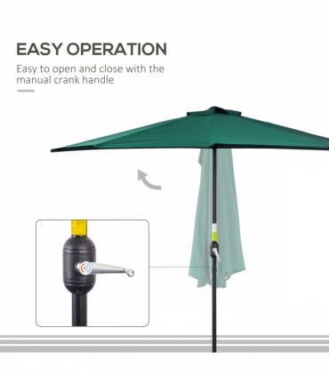 Metal Green Half Round Umbrella Parasol 269cm x 138cm x 236cm 2.7m