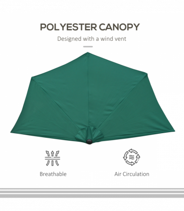 Metal Green Half Round Umbrella Parasol 269cm x 138cm x 236cm 2.7m