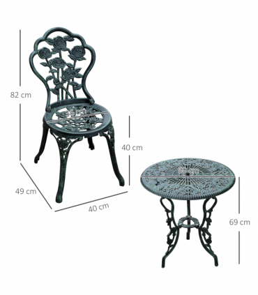 3 Pcs Cast Aluminum Bistro Set-Green