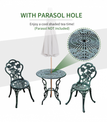 3 Pcs Cast Aluminum Bistro Set-Green