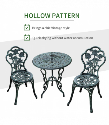 3 Pcs Cast Aluminum Bistro Set-Green