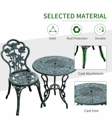 3 Pcs Cast Aluminum Bistro Set-Green