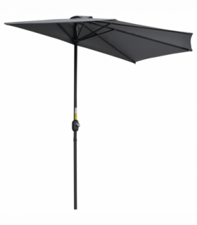 3 m Half Round Umbrella Parasol-Grey Polyester/Aluminum