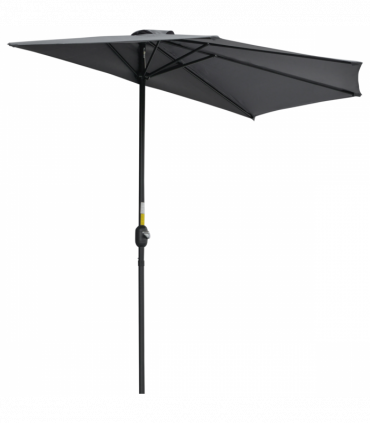 3 m Half Round Umbrella Parasol-Grey Polyester/Aluminum