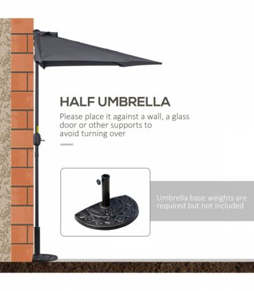 3 m Half Round Umbrella Parasol-Grey Polyester/Aluminum