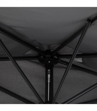 3 m Half Round Umbrella Parasol-Grey Polyester/Aluminum