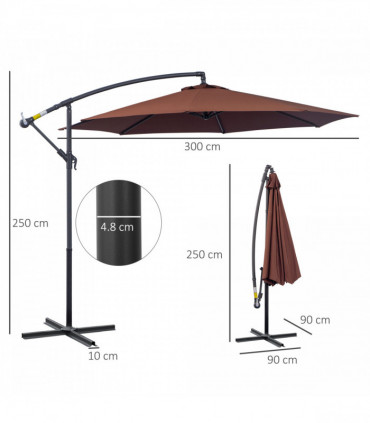 3 m Hanging Umbrella Parasol-Coffee