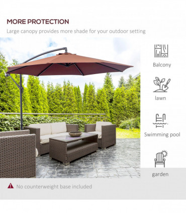 3 m Hanging Umbrella Parasol-Coffee