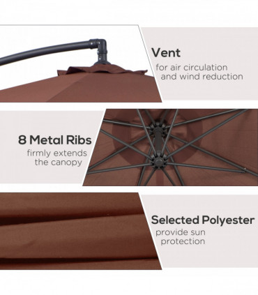 3 m Hanging Umbrella Parasol-Coffee