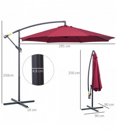 3m Banana Hanging Umbrella Garden Parasol-Red