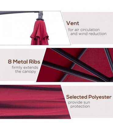 3m Banana Hanging Umbrella Garden Parasol-Red