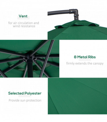 3m Garden Parasol Sun Shade Umbrella-Green
