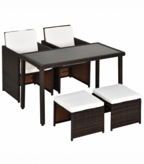 5 P? Rattan Set-Brown/Creamy White