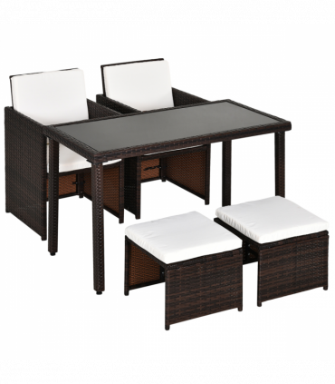 5 P? Rattan Set-Brown/Creamy White