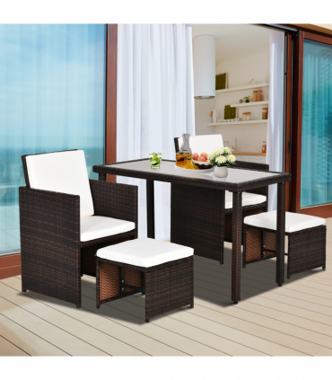5 P? Rattan Set-Brown/Creamy White