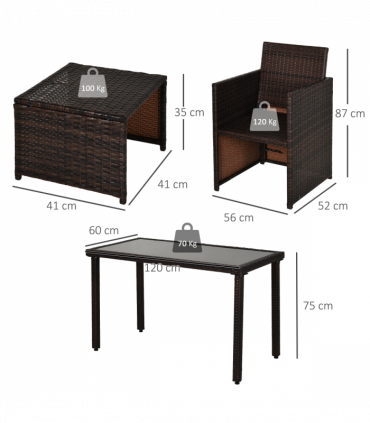 5 P? Rattan Set-Brown/Creamy White