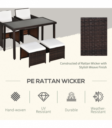 5 P? Rattan Set-Brown/Creamy White