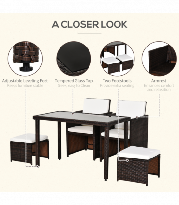 5 P? Rattan Set-Brown/Creamy White