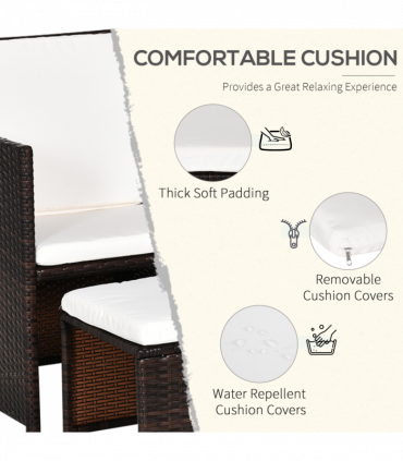 5 P? Rattan Set-Brown/Creamy White