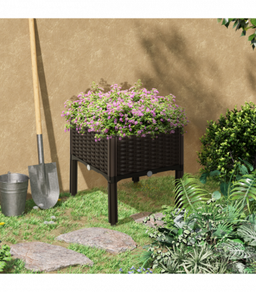 PP Raised Outdoor Garden Planter Box Brown 40cm x 40cm x 44cm Thick and rigid