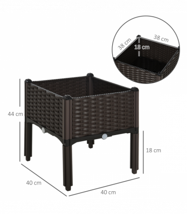 PP Raised Outdoor Garden Planter Box Brown 40cm x 40cm x 44cm Thick and rigid
