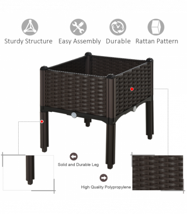 PP Raised Outdoor Garden Planter Box Brown 40cm x 40cm x 44cm Thick and rigid