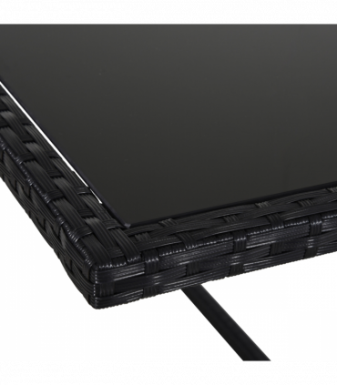 Rattan 9 Pcs Dining Set - Black W/Milk White Cushions