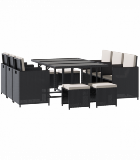 Rattan Dining Set, 11 PC-Black