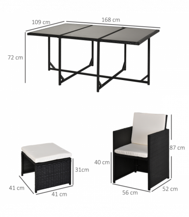 Rattan Dining Set, 11 PC-Black