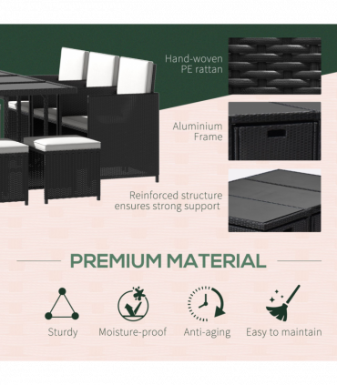 Rattan Dining Set, 11 PC-Black