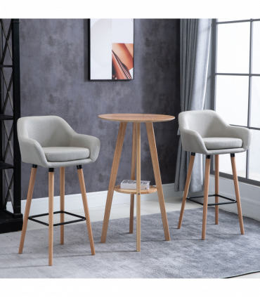 2 PCs Modern Upholstered Fabric Bucket Seat Bar Stools w/ Solid Wood Legs Beige