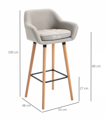 2 PCs Modern Upholstered Fabric Bucket Seat Bar Stools w/ Solid Wood Legs Beige