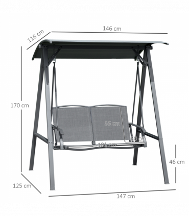 2 Seater Garden Swing Chair Swing Bench w/ Adjustable Canopy, Grey