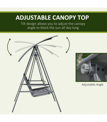 2 Seater Garden Swing Chair Swing Bench w/ Adjustable Canopy, Grey