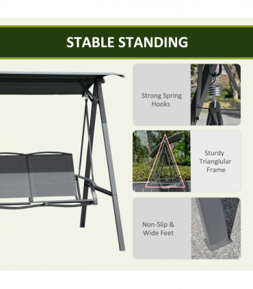 2 Seater Garden Swing Chair Swing Bench w/ Adjustable Canopy, Grey