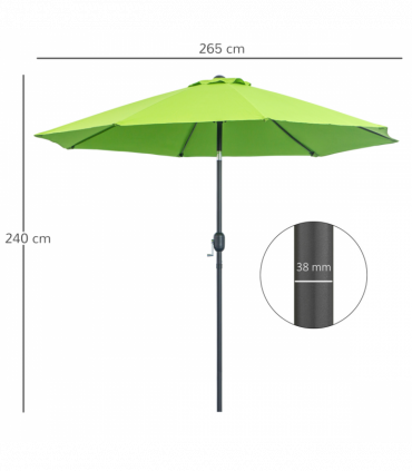 2.7M Patio Sun Umbrella Parasol Tilt Canopy Aluminium Light Green