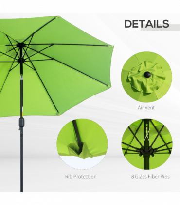 2.7M Patio Sun Umbrella Parasol Tilt Canopy Aluminium Light Green