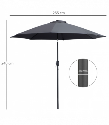 2.7M Patio Sun Umbrella Parasol Tilt Shade Aluminium Charcoal Grey