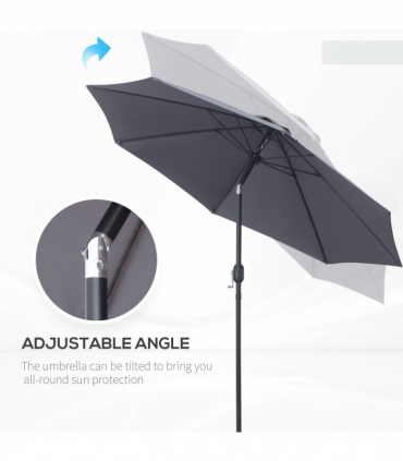 2.7M Patio Sun Umbrella Parasol Tilt Shade Aluminium Charcoal Grey